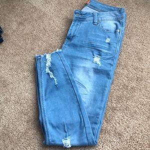 Bright Blue Distressed Skinny Jeans